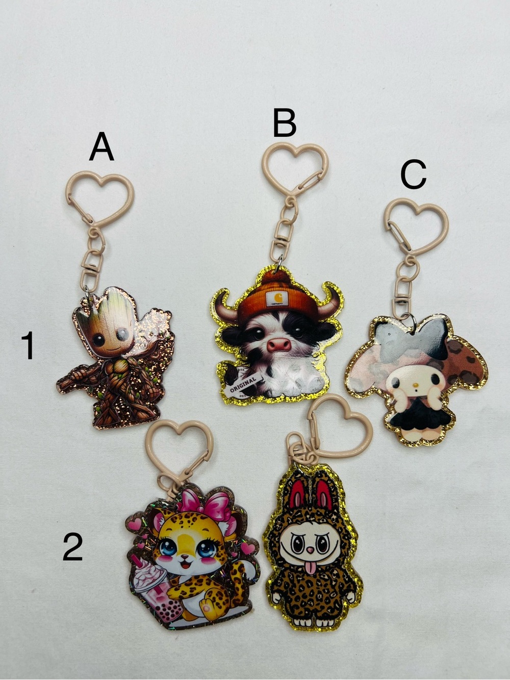 Gold Heart Keychain bag charms Pet Character Labubu - Assorted Cute Designs